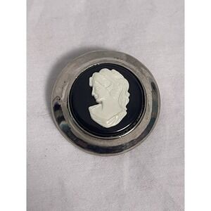 Sterling silver plated black white Cameo Victorian costume jewelry Fancy Pin